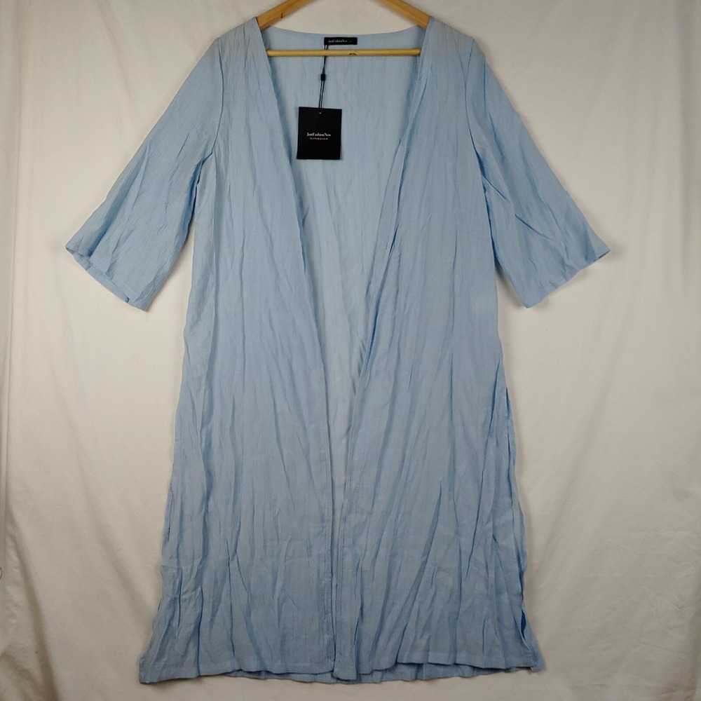 NWT Just Fashion Now Duster Women S Blue Sheer Crinkle Fabric Open Cardigan Boho
